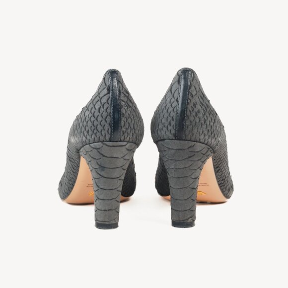 Emporio Armani Snake Stamped Grey Leather Pumps - Picture 3 of 9